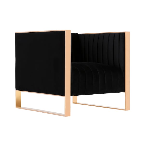 Manhattan Comfort Trillium Sofa and Armchair Set of 2 in Black and Rose Gold - 2-SS559-BK