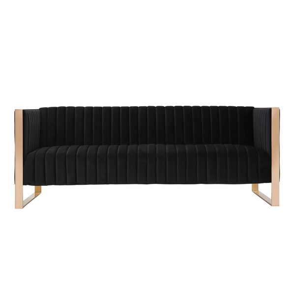 Manhattan Comfort Trillium Sofa and Armchair Set of 2 in Black and Rose Gold - 2-SS559-BK