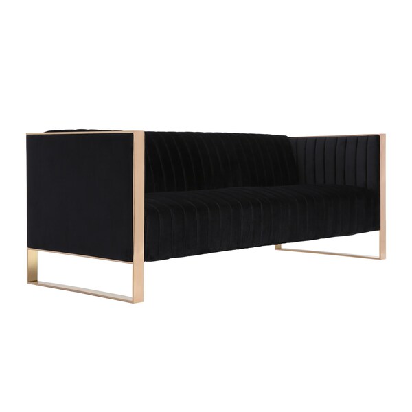 Manhattan Comfort Trillium Sofa and Armchair Set of 2 in Black and Rose Gold - 2-SS559-BK