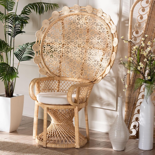 Bali & Pari Hecate Modern Bohemian Natural Brown Rattan Peacock Chair - 242-13599-ZORO