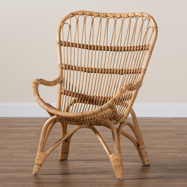 Baxton Studio Earvin Modern Bohemian Natural Brown Rattan Armchair - 224-12707-ZORO