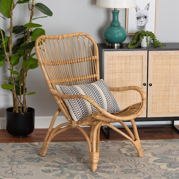 Baxton Studio Earvin Modern Bohemian Natural Brown Rattan Armchair - 224-12707-ZORO