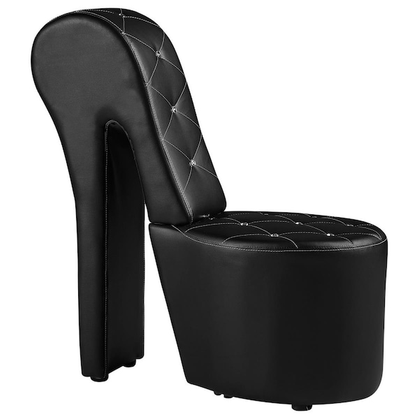Best Master Furniture Best Master Furniture 6900 Black High Heel Faux Leather Crystal Studs Shoe Chair; Black - 6900 BLACK