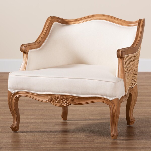Bali & Pari Sylvestra Traditional Beige Fabric and Honey Oak Finished Wood Low Seat Accent Chair - 238-13387-ZORO