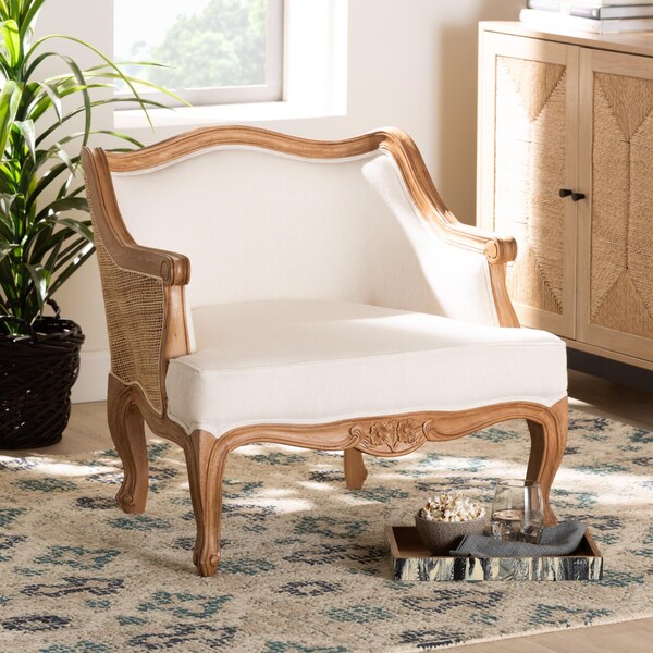 Bali & Pari Sylvestra Traditional Beige Fabric and Honey Oak Finished Wood Low Seat Accent Chair - 238-13387-ZORO