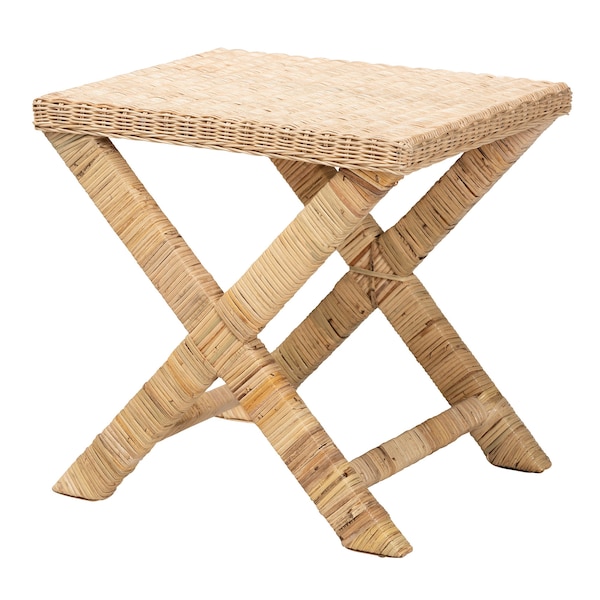 Baxton Studio Farica Modern Bohemian Natural Rattan And Mahogany Accent Bench - 217-12729-ZORO