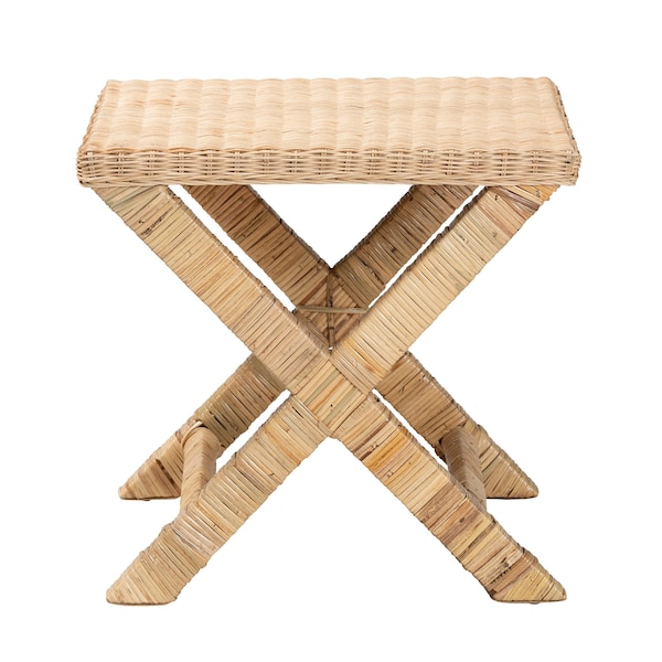 Baxton Studio Farica Modern Bohemian Natural Rattan And Mahogany Accent Bench - 217-12729-ZORO