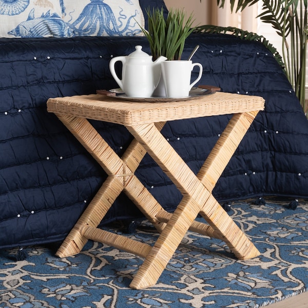 Baxton Studio Farica Modern Bohemian Natural Rattan And Mahogany Accent Bench - 217-12729-ZORO