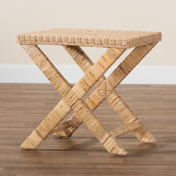 Baxton Studio Farica Modern Bohemian Natural Rattan And Mahogany Accent Bench - 217-12729-ZORO