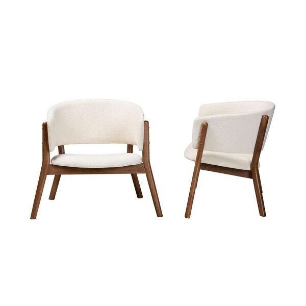 Baxton Studio Baron Mid-Century Modern Cream Boucle Fabric Upholstered 2-Piece Living Room Accent Chair Set, PR - 233-2PC-13278-ZORO