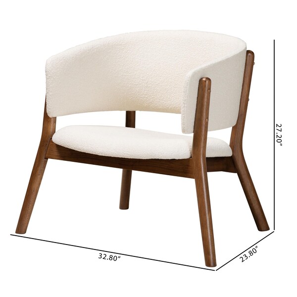 Baxton Studio Baron Mid-Century Modern Cream Boucle Fabric Upholstered 2-Piece Living Room Accent Chair Set, PR - 233-2PC-13278-ZORO