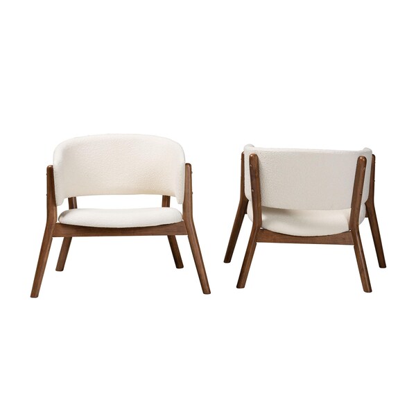 Baxton Studio Baron Mid-Century Modern Cream Boucle Fabric Upholstered 2-Piece Living Room Accent Chair Set, PR - 233-2PC-13278-ZORO