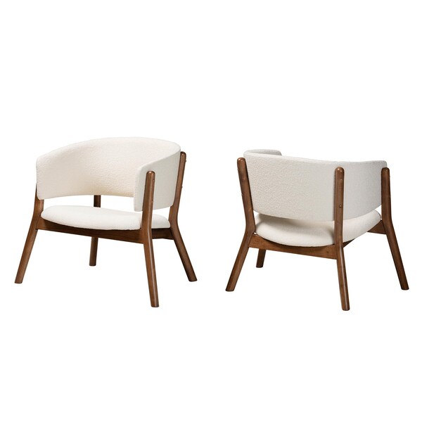 Baxton Studio Baron Mid-Century Modern Cream Boucle Fabric Upholstered 2-Piece Living Room Accent Chair Set, PR - 233-2PC-13278-ZORO