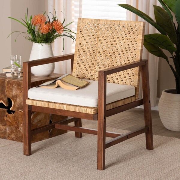 Bali & Pari Lovina Bohemian Light Honey Rattan and Acacia Wood Arm Chair - 245-13574-ZORO