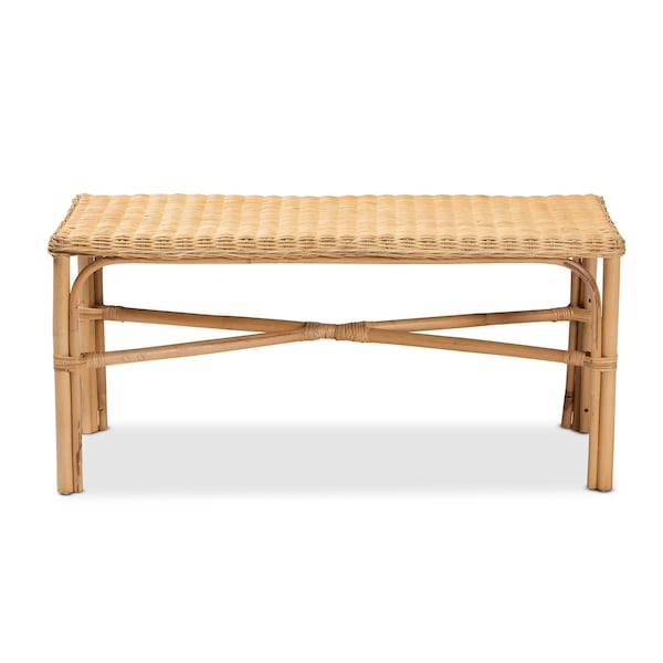 Baxton Studio Cacaban Modern Bohemian Natural Brown Rattan Accent Bench - 211-12747-ZORO