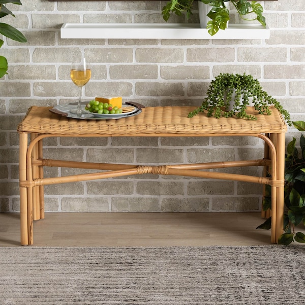 Baxton Studio Cacaban Modern Bohemian Natural Brown Rattan Accent Bench - 211-12747-ZORO