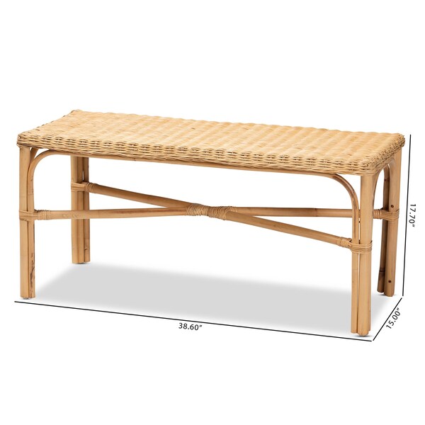 Baxton Studio Cacaban Modern Bohemian Natural Brown Rattan Accent Bench - 211-12747-ZORO