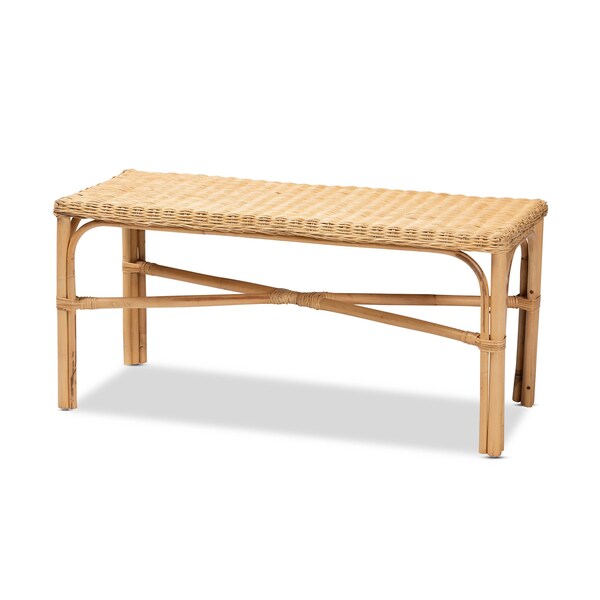Baxton Studio Cacaban Modern Bohemian Natural Brown Rattan Accent Bench - 211-12747-ZORO