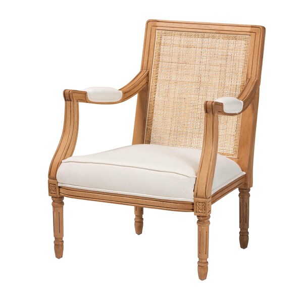 Bali & Pari Garridan Traditional French Beige Fabric and Honey Oak Finished Wood Accent Chair - 238-13312-ZORO