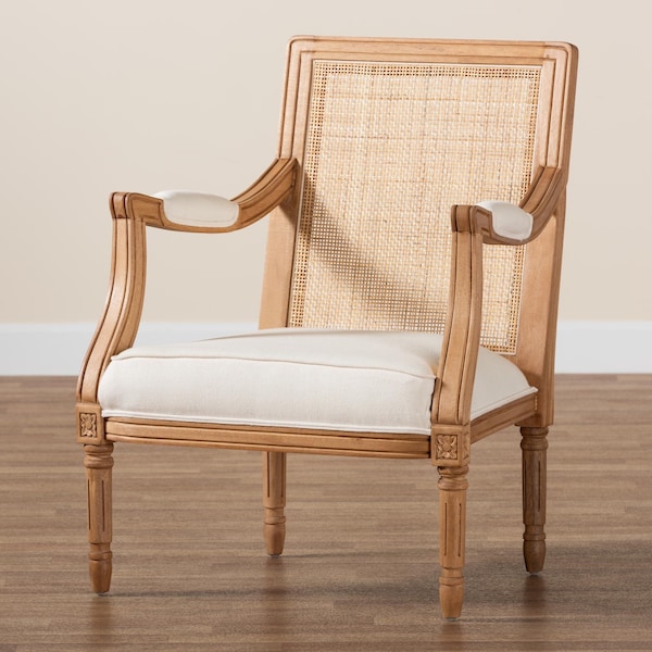 Bali & Pari Garridan Traditional French Beige Fabric and Honey Oak Finished Wood Accent Chair - 238-13312-ZORO