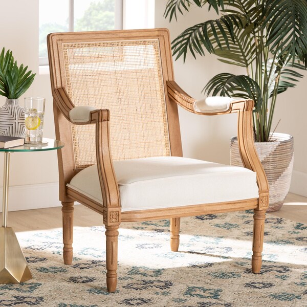 Bali & Pari Garridan Traditional French Beige Fabric and Honey Oak Finished Wood Accent Chair - 238-13312-ZORO