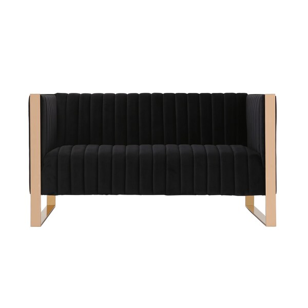 Manhattan Comfort Trillium 3 Piece - Sofa, Loveseat and Armchair Set in Black and Rose Gold - 3-SS559-BK