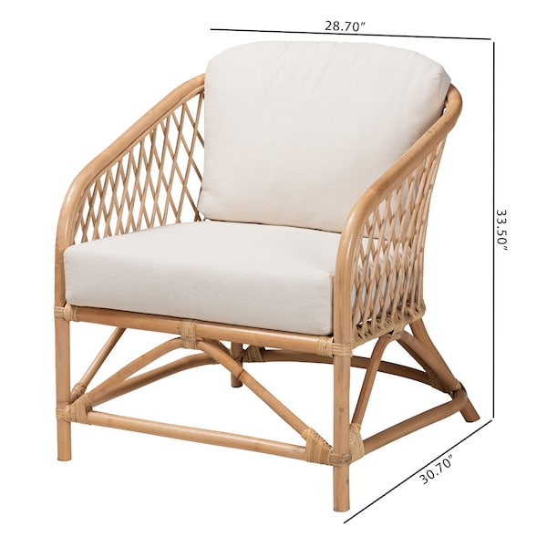 Baxton Studio Patsy Modern Bohemian White Fabric and Natural Brown Rattan Armchair - 224-12730-ZORO
