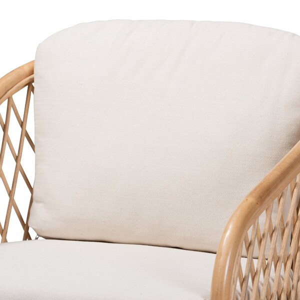 Baxton Studio Patsy Modern Bohemian White Fabric and Natural Brown Rattan Armchair - 224-12730-ZORO