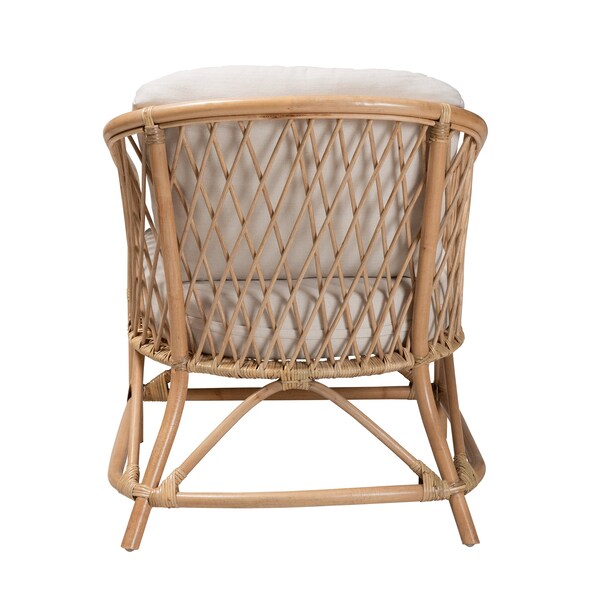 Baxton Studio Patsy Modern Bohemian White Fabric and Natural Brown Rattan Armchair - 224-12730-ZORO