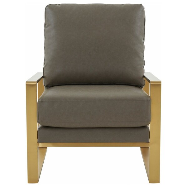 Leisuremod Jefferson Leather Modern Design Accent Armchair with Elegant Gold Frame, Grey - JAG29GR-L