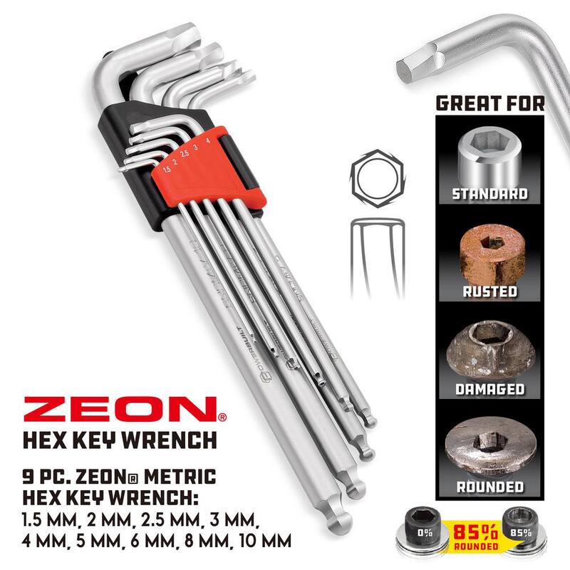 Juego de llaves hexagonales métricas Zeon de 9 piezas Powerbuilt para sujetadores dañados - 240095