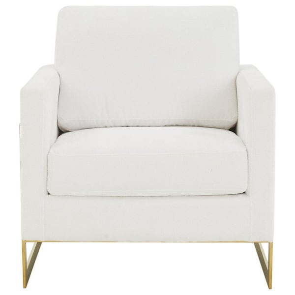 Leisuremod Lincoln Boucle Fabric Armchair with Gold Stainless Steel Frame & Removable Back Cushion, White - LA31-B-W