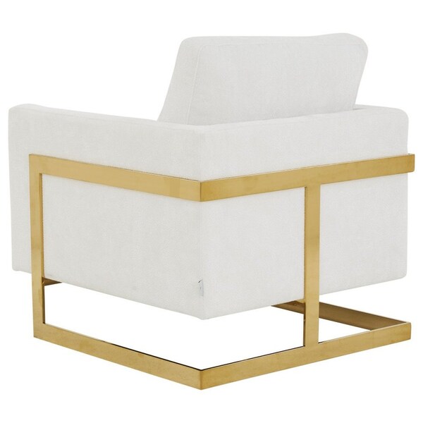 Leisuremod Lincoln Boucle Fabric Armchair with Gold Stainless Steel Frame & Removable Back Cushion, White - LA31-B-W