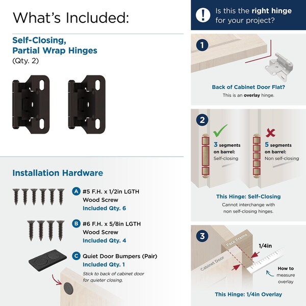 Amerock 1/4 in 6 mm Overlay Self-Closing, Partial Wrap Oil-Rubbed Bronze Hinge - 1 Pair - BPR7566ORB