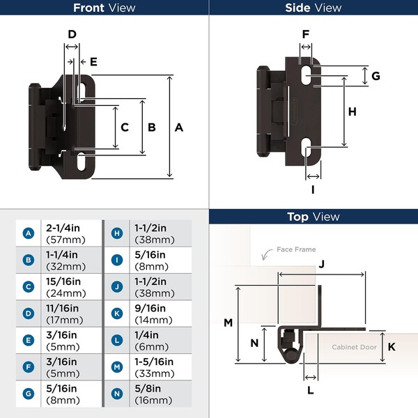 Amerock 1/4 in 6 mm Overlay Self-Closing, Partial Wrap Oil-Rubbed Bronze Hinge - 1 Pair - BPR7566ORB