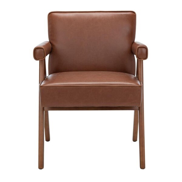 Safavieh Suri Mid Century Arm Chair, Cognac Pu & Walnut - ACH4508C