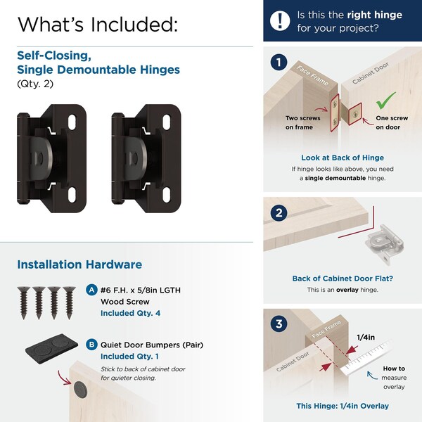 Amerock 1/4 in 6 mm Overlay Single Demountable, Partial Wrap Oil-Rubbed Bronze Hinge - 1 Pair - BPR8715ORB