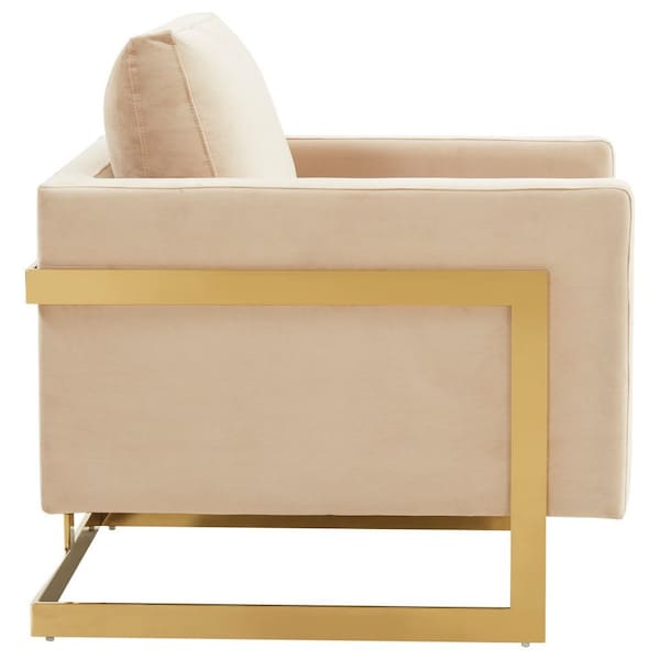Leisuremod Lincoln Velvet Accent Armchair with Gold Frame, Beige - LA31BG