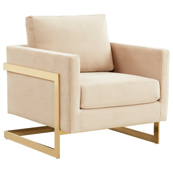 Leisuremod Lincoln Velvet Accent Armchair with Gold Frame, Beige - LA31BG