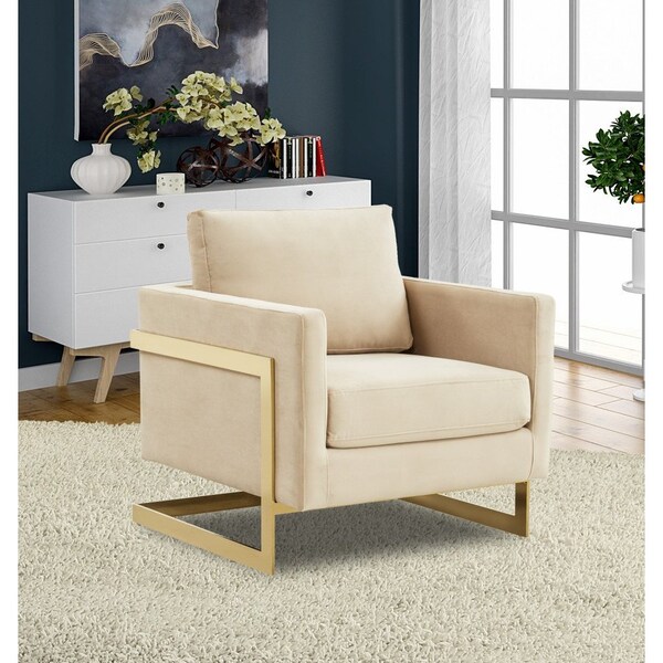 Leisuremod Lincoln Velvet Accent Armchair with Gold Frame, Beige - LA31BG