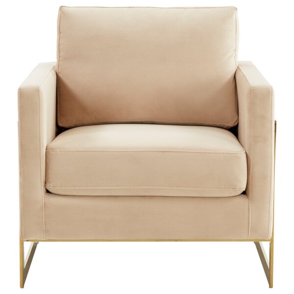 Leisuremod Lincoln Velvet Accent Armchair with Gold Frame, Beige - LA31BG
