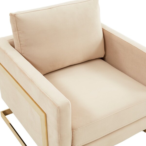Leisuremod Lincoln Velvet Accent Armchair with Gold Frame, Beige - LA31BG