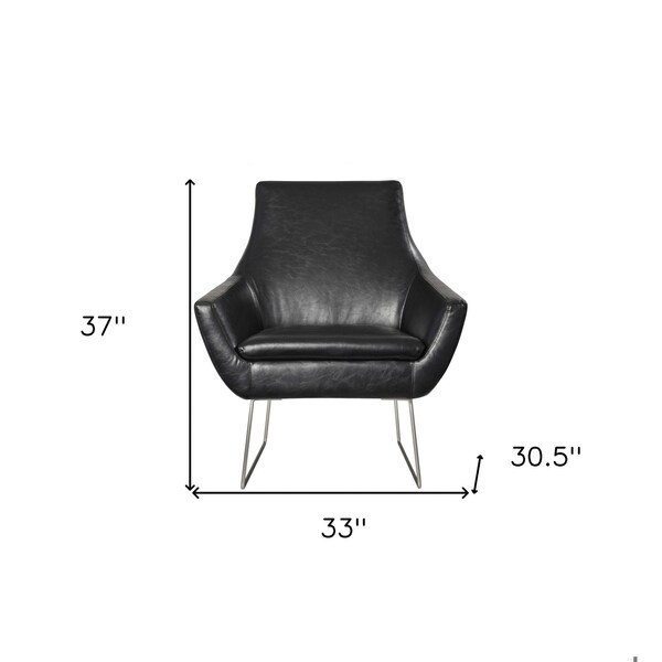 Homeroots Black Chair with Brushed Steel Legs33 x 30.5 x 37 in. - 372982