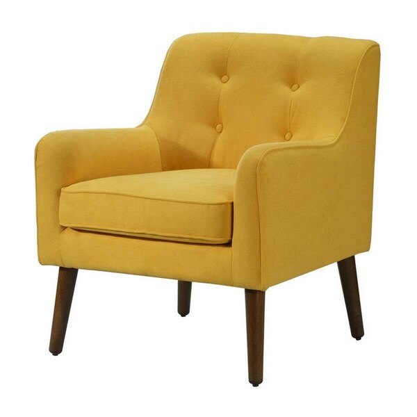 Benjara 28 in. Kina Accent Chair with Button Tufted, Angled Wood Legs, Yellow - BM286641