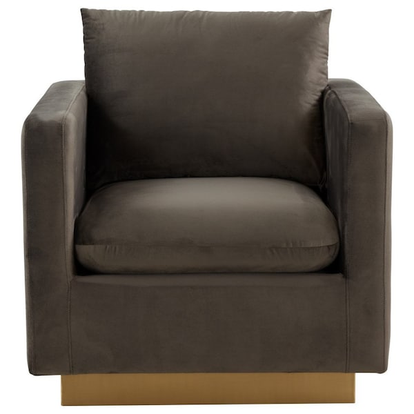 Leisuremod Nervo Velvet Accent Armchair with Gold Frame, Dark Grey - NS32DGR