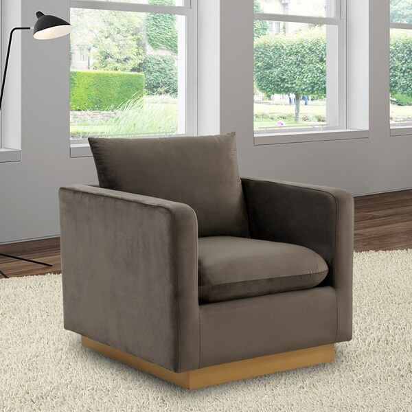 Leisuremod Nervo Velvet Accent Armchair with Gold Frame, Dark Grey - NS32DGR