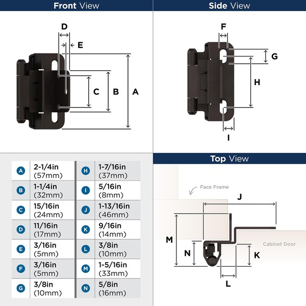 Amerock 3/8in 10 mm Inset Self-Closing, Partial Wrap Oil-Rubbed Bronze Hinge - 1 Pair - BPR7565ORB