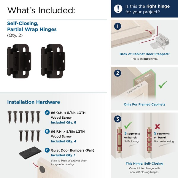 Amerock 3/8in 10 mm Inset Self-Closing, Partial Wrap Oil-Rubbed Bronze Hinge - 1 Pair - BPR7565ORB