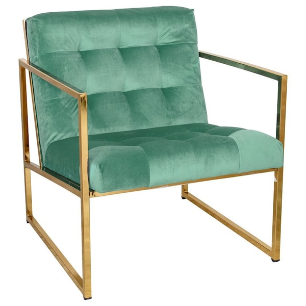Leisuremod Lexington Tufted Velvet Accent Armchair with Gold Frame, Turquoise - LA18BU