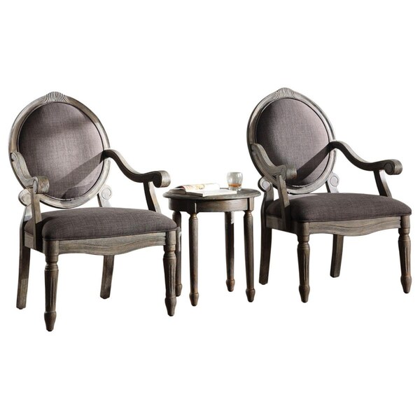 Kd Gabinetes 3 Piece Traditional Living Room Accent Chair Set, Antique Grey - KD2204788